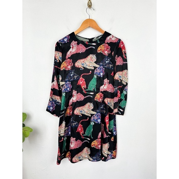 Zara Bold Colorful Tiger Print Mini Dress Sz M - Picture 2 of 10